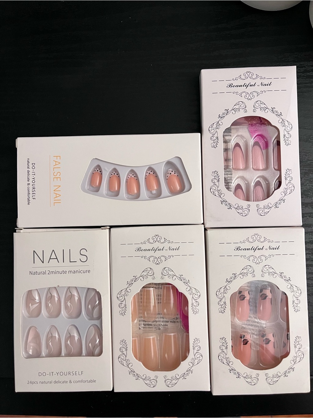 Pink Press-On False Nails - Pack of Assorted Styles
